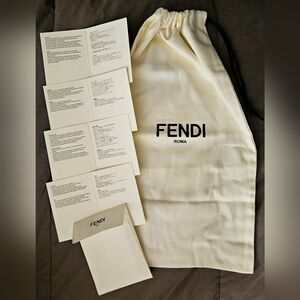 Fendi Roma Dust Bag Set White Drawstring w/ Authenticity Cards Pouch